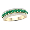 Thumbnail Image 1 of Emerald and 0.15 CT. T.W. Diamond Border Triple Row Vintage-Style Ring in 10K Gold