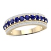Thumbnail Image 1 of Blue Sapphire and 0.15 CT. T.W. Diamond Border Triple Row Vintage-Style Ring in 10K Gold