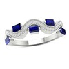 Thumbnail Image 0 of Baguette Blue Sapphire and 0.06 CT. T.W. Diamond Five Stone Abstract Wavy Ribbon Ring in 10K White Gold