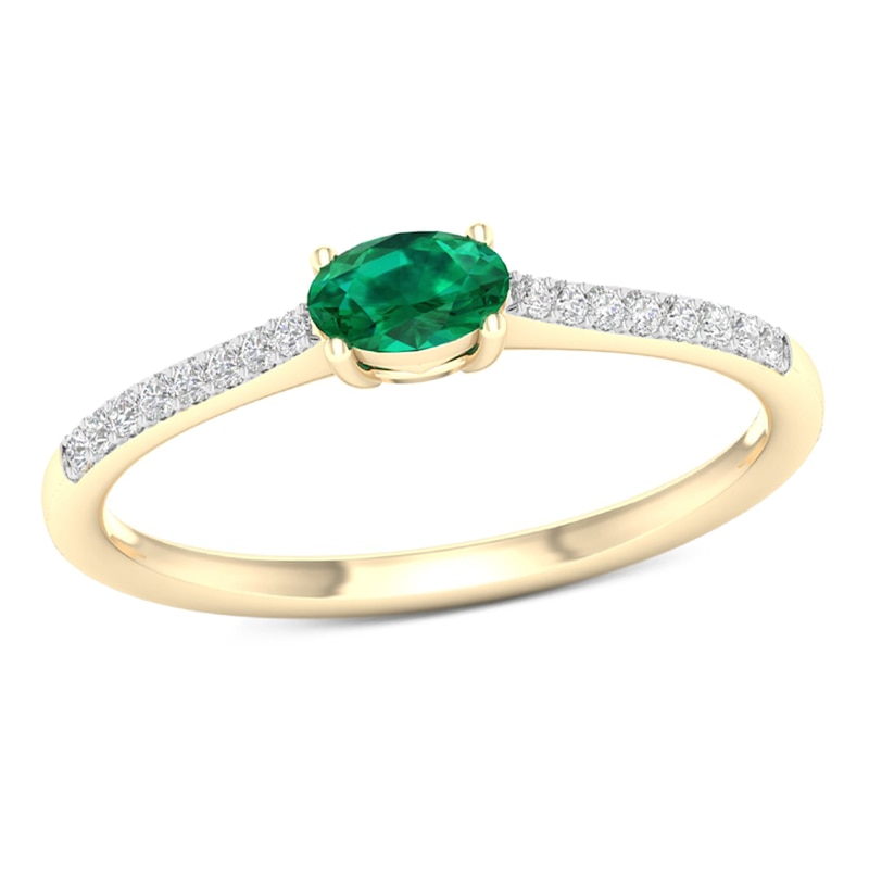 Sideways Oval Emerald and 0.08 CT. T.W. Diamond Stackable Ring in 10K Gold
