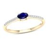Thumbnail Image 0 of Sideways Oval Blue Sapphire and 0.08 CT. T.W. Diamond Stackable Ring in 10K Gold