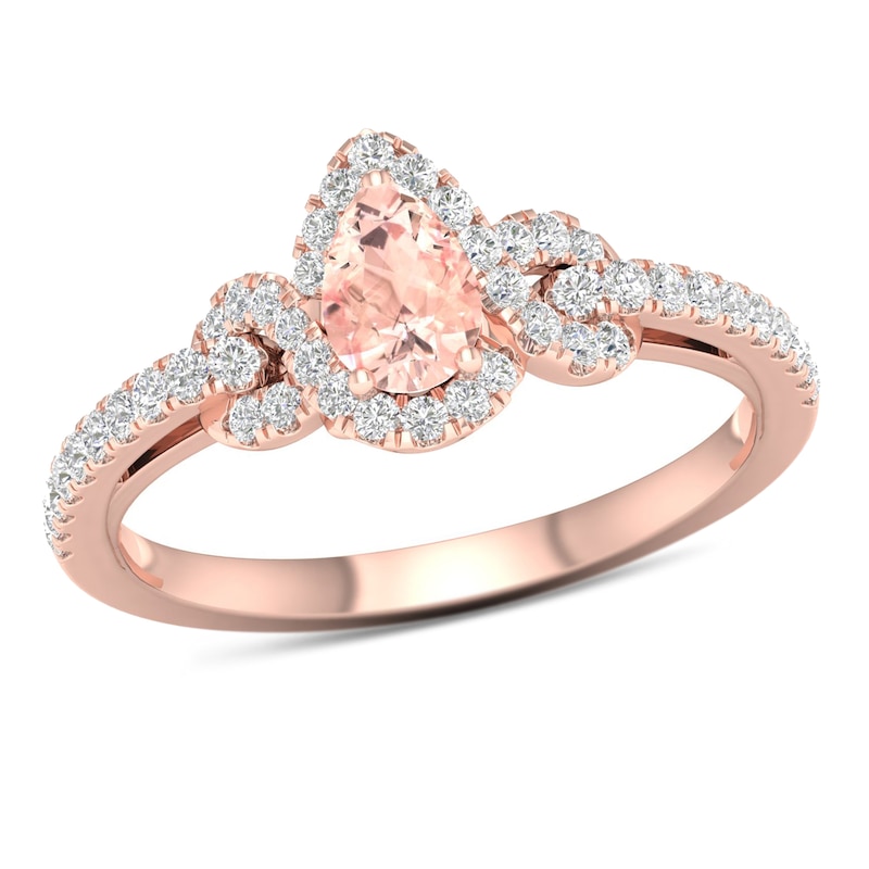 Pear-Shaped Morganite and 0.33 CT. T.W. Diamond Infinity Ribbon Frame Ring in 10K Rose Gold