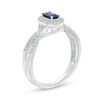Thumbnail Image 1 of Emerald-Cut Blue Sapphire and 0.12 CT. T.W. Diamond Frame Crossover Shank Vintage-Style Ring in 10K White Gold