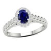 Thumbnail Image 1 of Oval Blue Sapphire and 0.20 CT. T.W. Diamond Frame Scallop Shank Ring in 10K White Gold