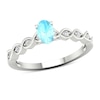 Thumbnail Image 0 of Oval Aquamarine and 0.07 CT. T.W. Diamond Cascading Ribbon Shank Ring in 10K White Gold