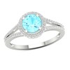 Thumbnail Image 0 of 6.0mm Aquamarine and 0.16 CT. T.W. Diamond Double Frame Vintage-Style Split Shank Ring in 10K White Gold