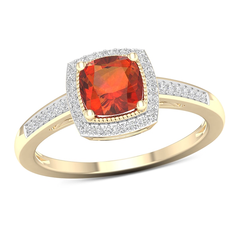 6.0mm Cushion-Cut Madeira Citrine and 0.12 CT. T.W. Diamond Double Frame Vintage-Style Ring in 10K Gold