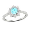 Thumbnail Image 1 of 5.0mm Aquamarine and 0.10 CT. T.W. Diamond Sunburst Double Frame Vintage-Style Tapered Shank Ring in 10K White Gold