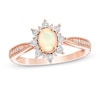 Thumbnail Image 1 of Oval Opal and 0.10 CT. T.W. Diamond Sunburst Frame Vintage-Style Tapered Shank Ring in 10K Rose Gold