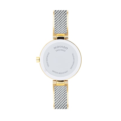 Ladies' Movado Amika Two-Tone Mesh Bangle Watch with White Mother-of Pearl Dial (Model: 0607362)
