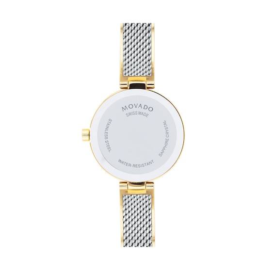Ladies' Movado Amika Two-Tone Mesh Bangle Watch with White Mother-of Pearl Dial (Model: 0607362)