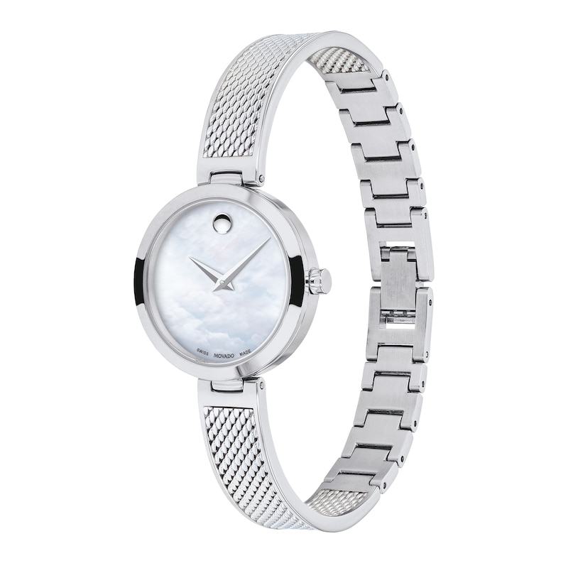Ladies' Movado Amika Mesh Bangle Watch with White Mother-of Pearl Dial (Model: 0607361)