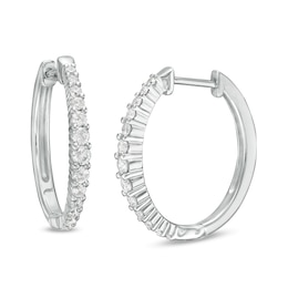0.50 CT. T.W. Diamond Graduated Oval Hoop Earrings in 10K White Gold