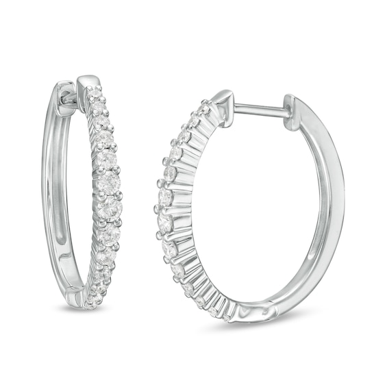 0.50 CT. T.W. Diamond Graduated Oval Hoop Earrings in 10K White Gold ...