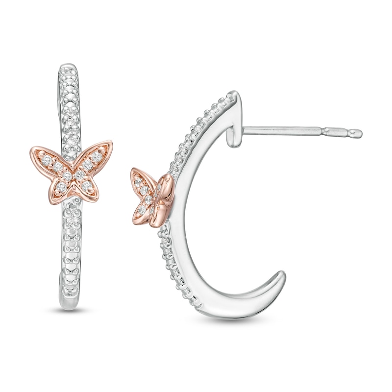 Main Image 1 of 0.065 CT. T.W. Diamond Butterfly Drop Earrings in Sterling Silver and 10K Rose Gold