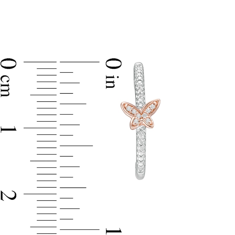 Main Image 3 of 0.065 CT. T.W. Diamond Butterfly Drop Earrings in Sterling Silver and 10K Rose Gold