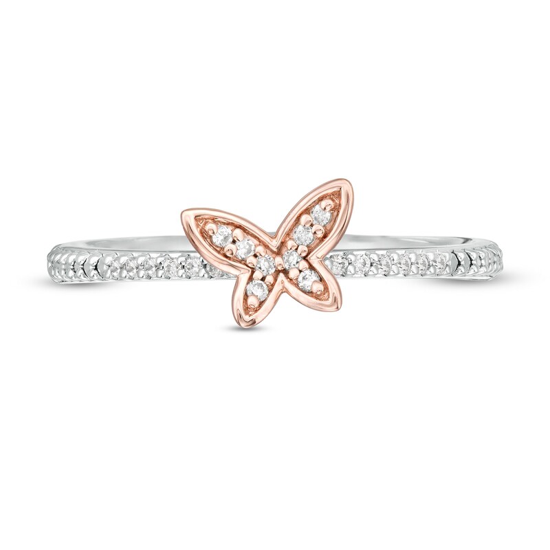 Main Image 4 of 0.065 CT. T.W. Diamond Butterfly Ring in Sterling Silver and 10K Rose Gold