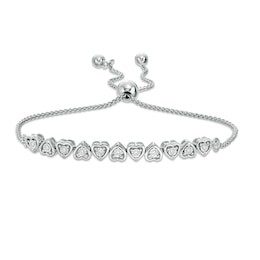 0.09 CT. T.W. Diamond Alternating Heart Bolo Bracelet in Sterling Silver - 9.5&quot;