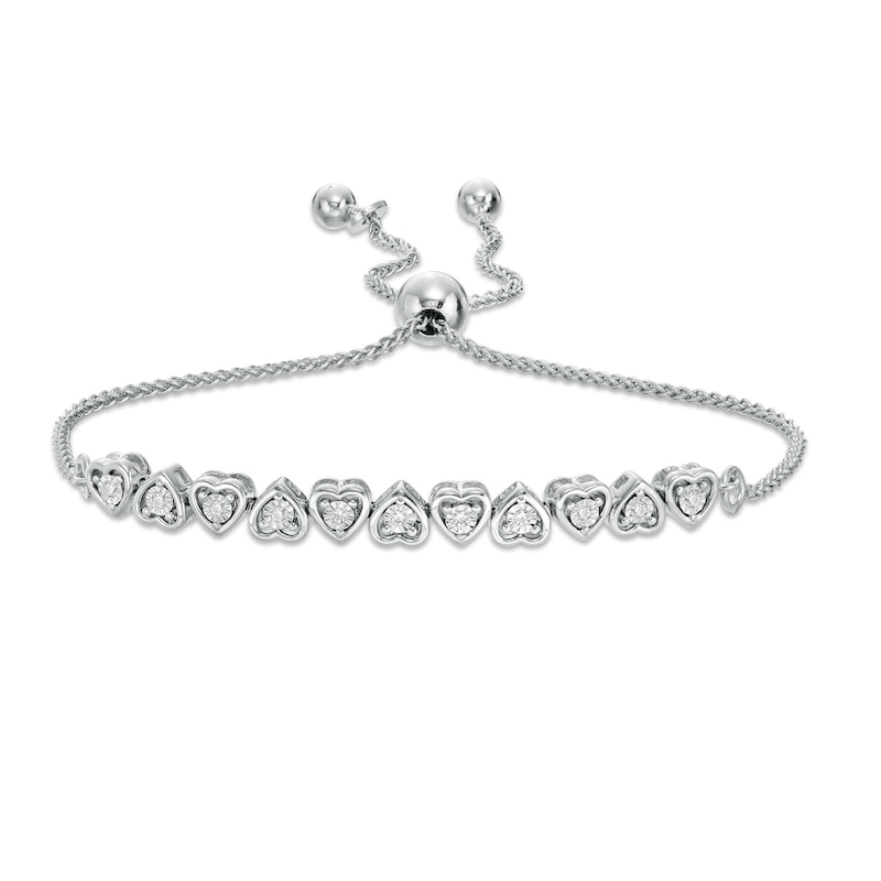 Main Image 1 of 0.09 CT. T.W. Diamond Alternating Heart Bolo Bracelet in Sterling Silver - 9.5"