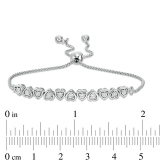 0.09 CT. T.W. Diamond Alternating Heart Bolo Bracelet in Sterling Silver - 9.5"
