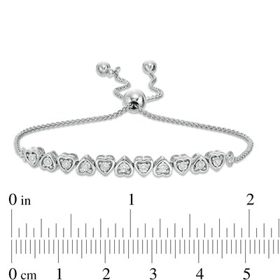 0.09 CT. T.W. Diamond Alternating Heart Bolo Bracelet in Sterling Silver - 9.5"