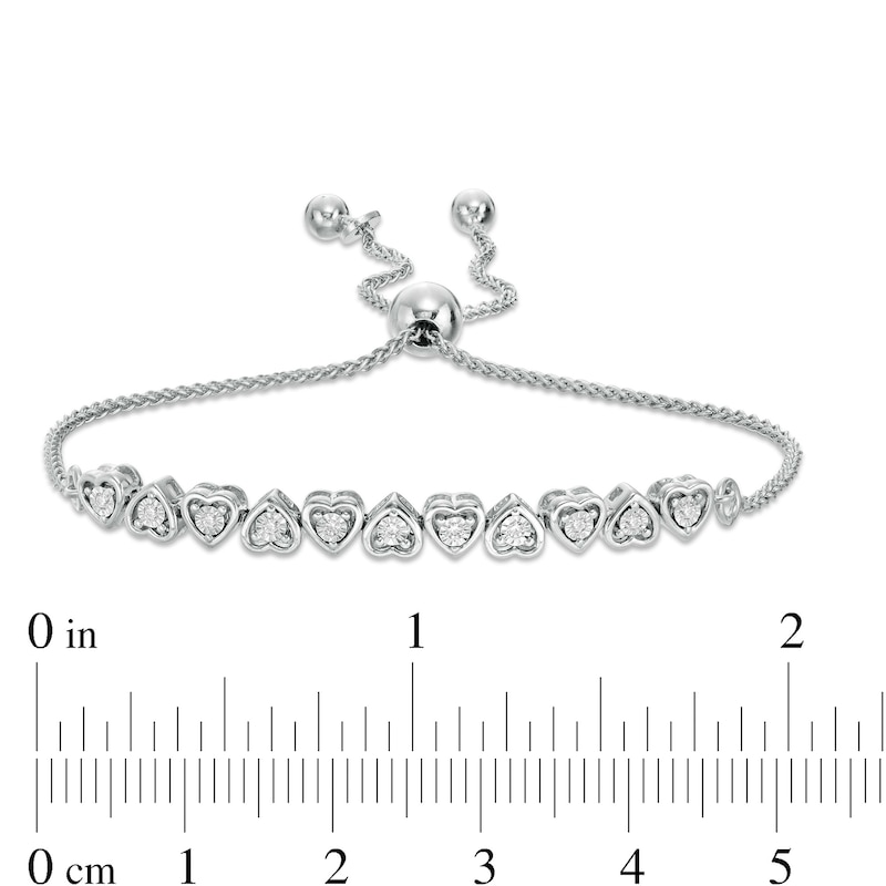 Main Image 3 of 0.09 CT. T.W. Diamond Alternating Heart Bolo Bracelet in Sterling Silver - 9.5"