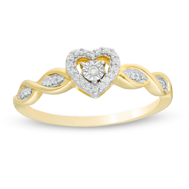 0.10 CT. T.W. Diamond Heart-Shaped Frame Twist Promise Ring in 10K Gold