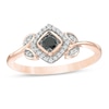 Thumbnail Image 1 of 0.20 CT. T.W. Enhanced Black and White Diamond Tilted Cushion Frame Leaf-Sides Ring in 10K Rose Gold