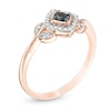 Thumbnail Image 2 of 0.20 CT. T.W. Enhanced Black and White Diamond Tilted Cushion Frame Leaf-Sides Ring in 10K Rose Gold