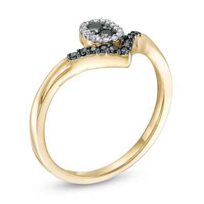0.20 CT. T.W. Enhanced Black and White Composite Diamond Oval Frame Chevron Ring in 10K Gold