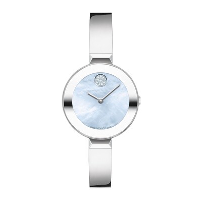 Ladies' Movado Bold® Crystal Bangle Watch with Transparent Mother-of Pearl Dial (Model: 3600629)