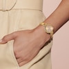 Thumbnail Image 1 of Ladies' Movado Bold®Crystal Gold-Tone Bangle Watch with Transparent Mother-of Pearl Dial (Model: 3600627)