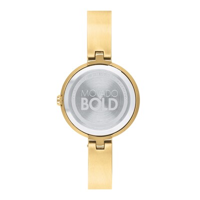 Ladies' Movado Bold®Crystal Gold-Tone Bangle Watch with Transparent Mother-of Pearl Dial (Model: 3600627)