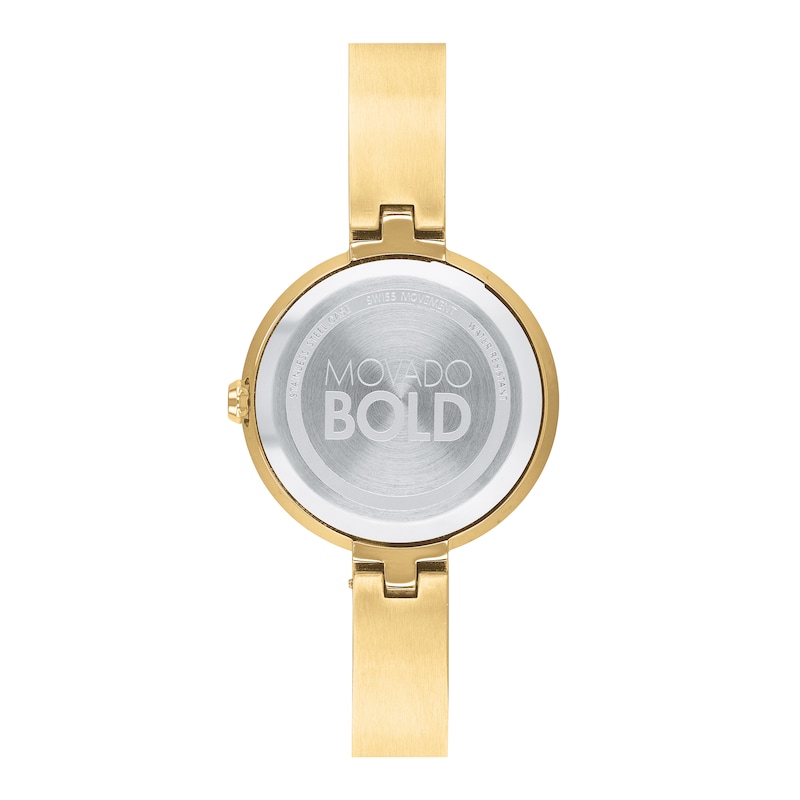 Ladies' Movado Bold®Crystal Gold-Tone Bangle Watch with Transparent Mother-of Pearl Dial (Model: 3600627)