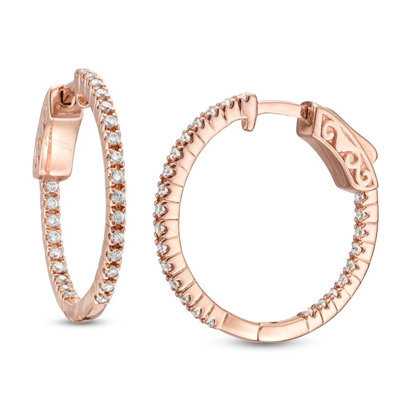 Main Image 1 of 0.50 CT. T.W. Diamond Inside-Out Hoop Earrings in 10K Rose Gold