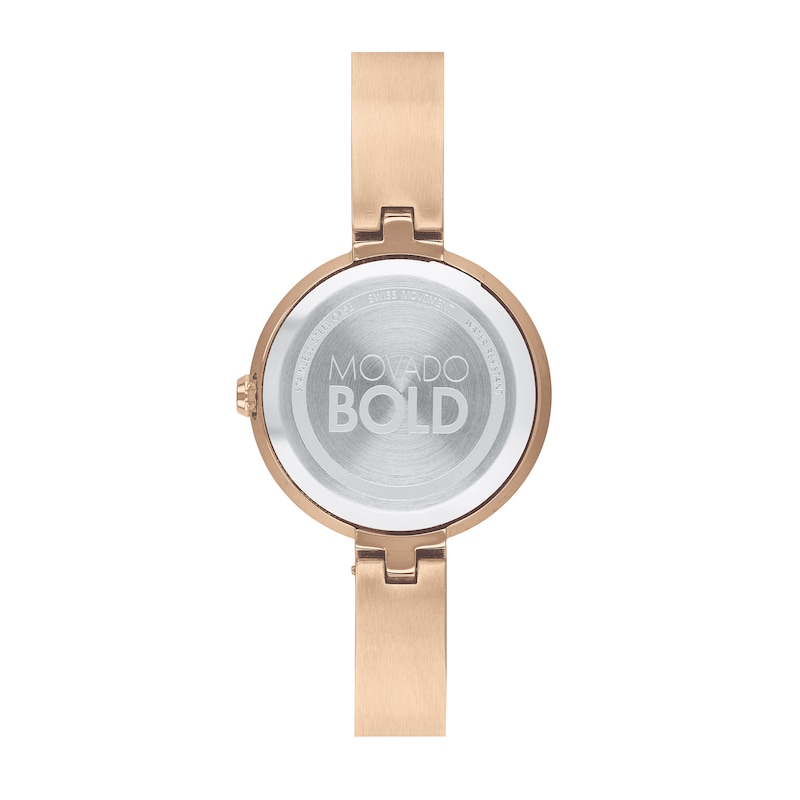 Main Image 3 of Ladies' Movado Bold®Crystal Rose-Tone Bangle Watch with Transparent Mother-of Pearl Dial (Model: 3600628)