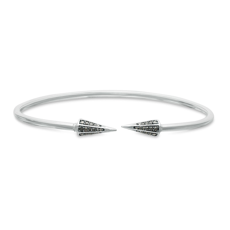 Main Image 1 of 0.145 CT. T.W. Black Diamond Spiked Open Flex Bangle in Sterling Silver