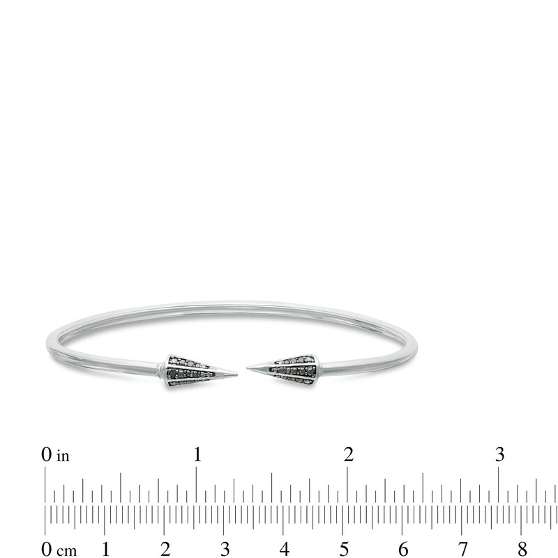 Main Image 3 of 0.145 CT. T.W. Black Diamond Spiked Open Flex Bangle in Sterling Silver