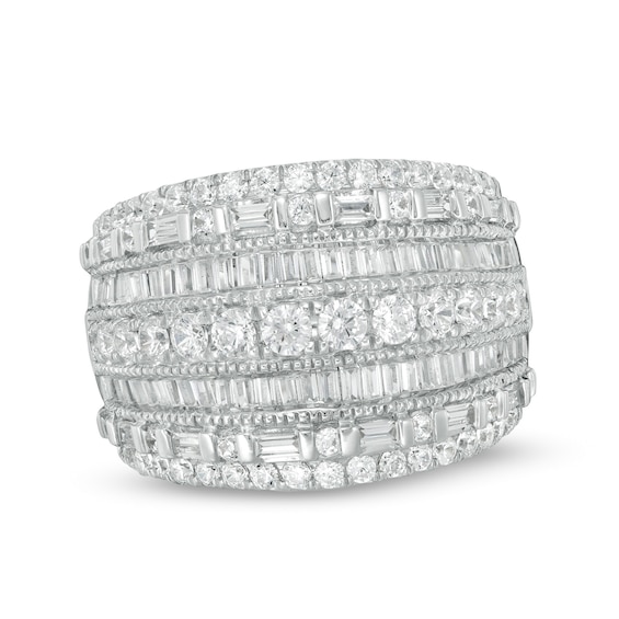 2.00 CT. T.W. Baguette and Round Diamond Multi-Row Ring in 10K White ...