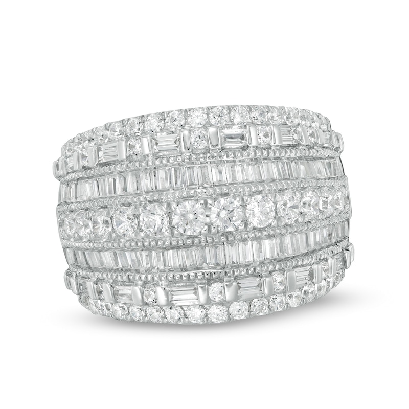 2.00 CT. T.W. Baguette and Round Diamond Multi-Row Ring in 10K Gold|Peoples Jewellers