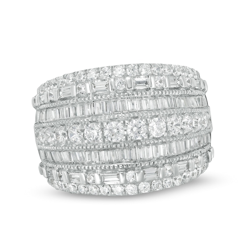 2.00 CT. T.W. Baguette and Round Diamond Multi-Row Ring in 10K White Gold