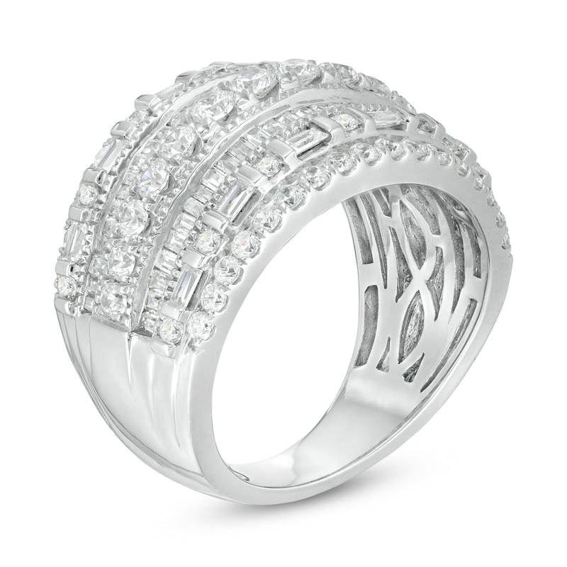 2.00 CT. T.W. Baguette and Round Diamond Multi-Row Ring in 10K White Gold