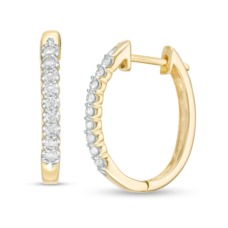 Main Image 1 of 0.25 CT. T.W. Diamond Oval Hoop Earrings in 10K Gold