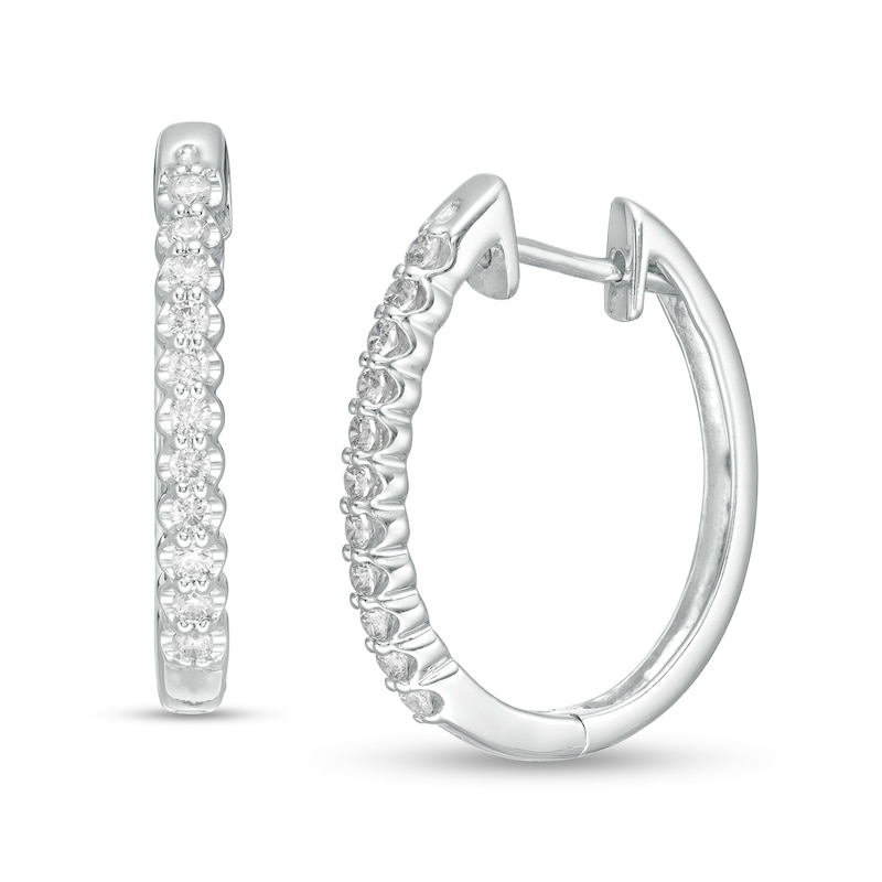 0.50 CT. T.W. Diamond Oval Hoop Earrings in 10K White Gold|Peoples Jewellers