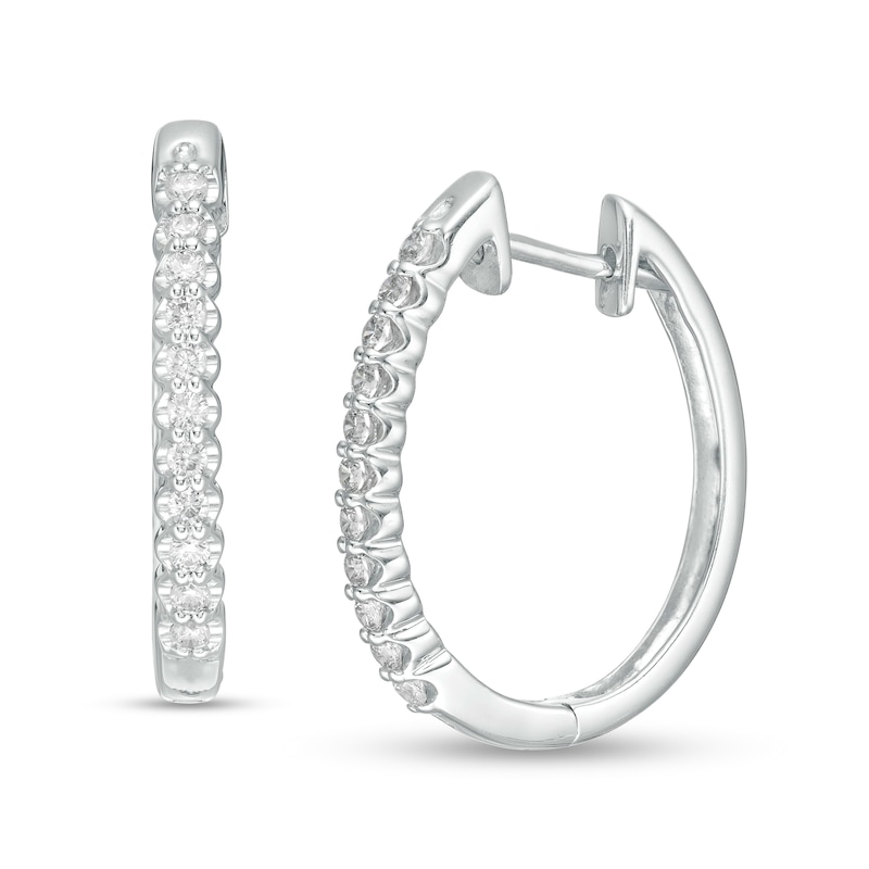 0.50 CT. T.W. Diamond Oval Hoop Earrings in 10K White Gold