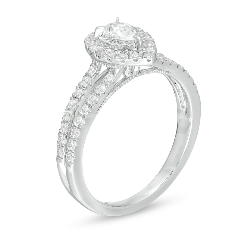 0.75 CT. T.W. Pear-Shaped Diamond Frame Split Shank Vintage-Style Engagement Ring in 14K White Gold