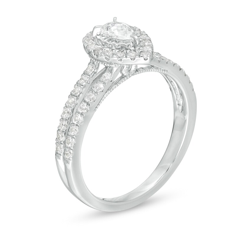 0.75 CT. T.W. Pear-Shaped Diamond Frame Split Shank Vintage-Style Engagement Ring 14K White Gold