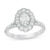 Thumbnail Image 1 of 0.95 CT. T.W. Certified Canadian Diamond Scallop Frame Vintage-Style Engagement Ring in 14K White Gold (I/I1)