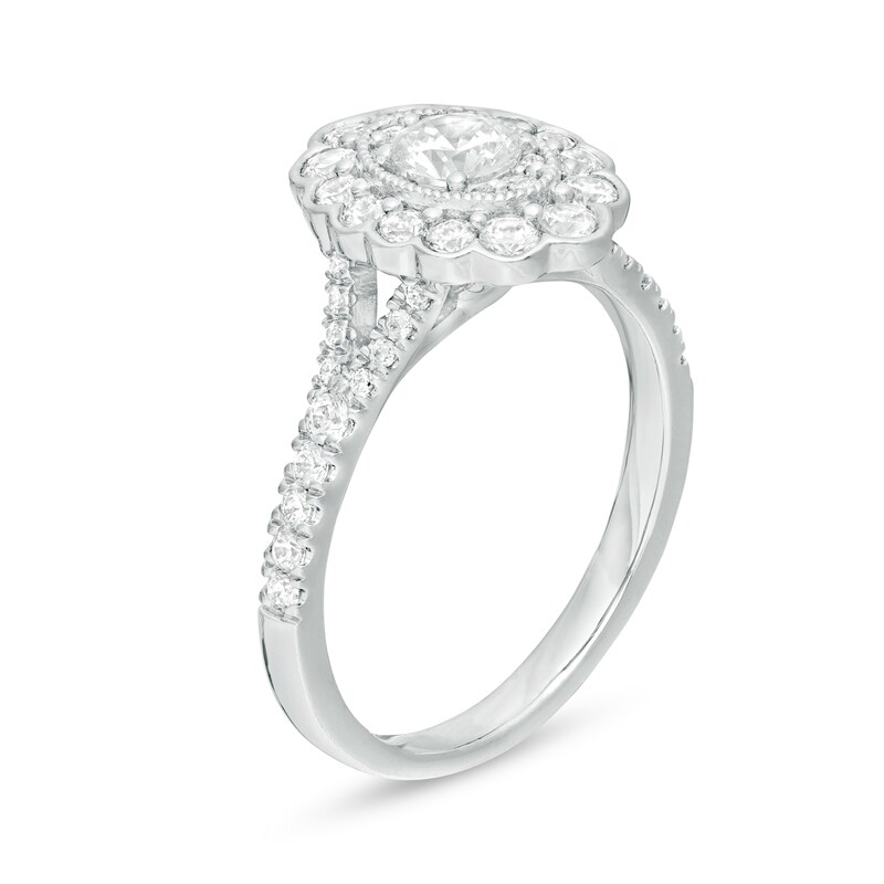Main Image 3 of 0.95 CT. T.W. Certified Canadian Diamond Scallop Frame Vintage-Style Engagement Ring in 14K White Gold (I/I1)