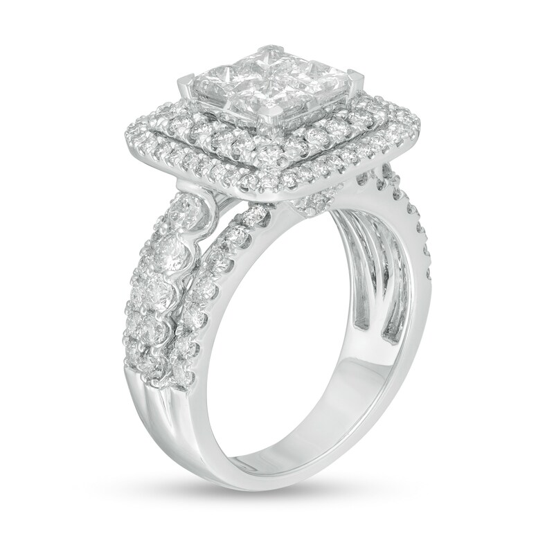 Main Image 3 of 2.81 CT. T.W. Quad Princess-Cut Diamond Double Frame Engagement Ring in 14K White Gold